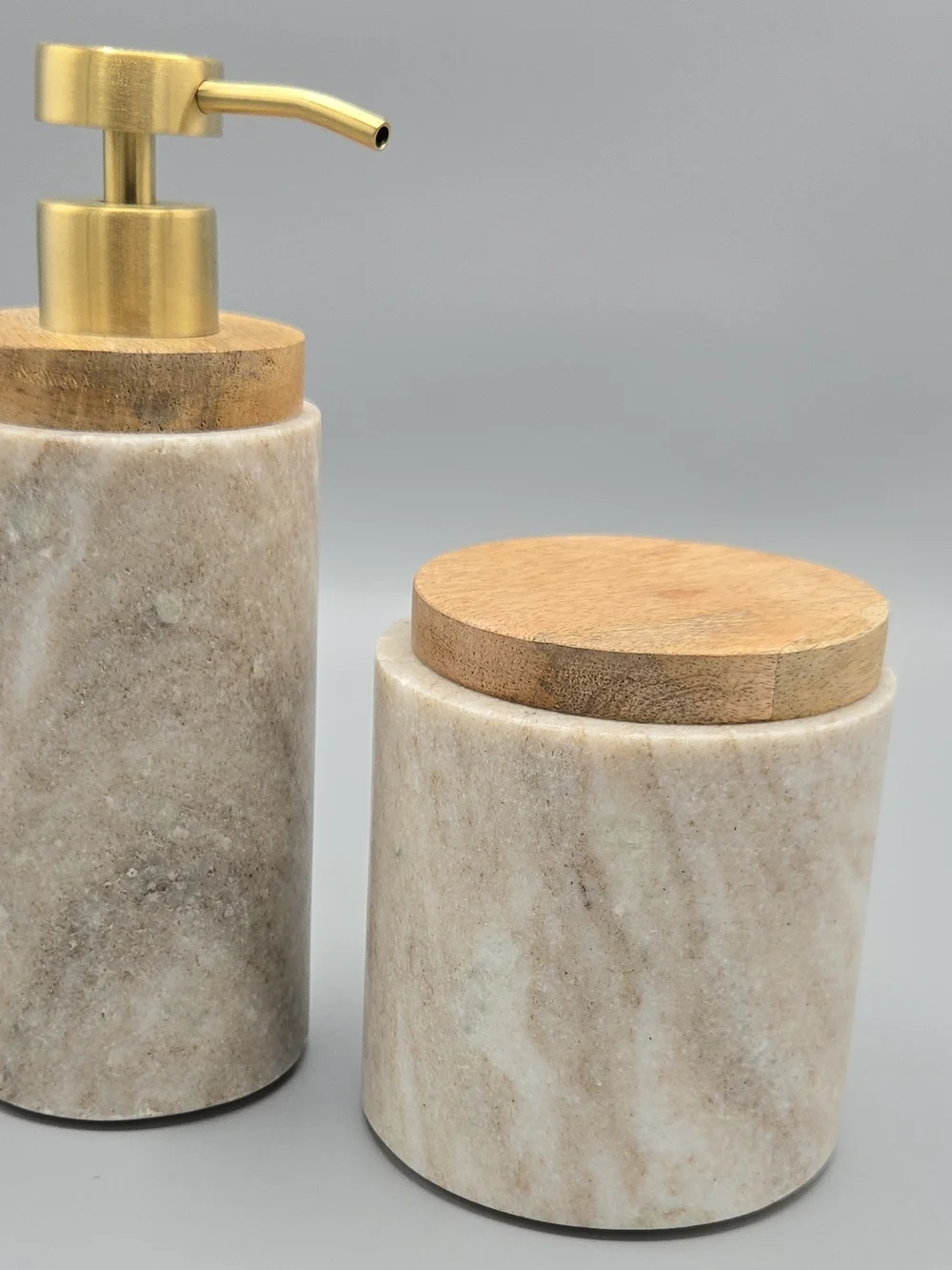Kassatex Beige Marble and Wood Bath Set with Gold Pump
